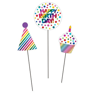 Rainbow Foil Happy Birthday Centerpiece Sticks (3 ct)