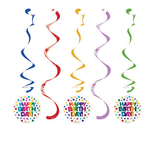 Rainbow Foil Happy Birthday Hanging Swirls (5 ct)