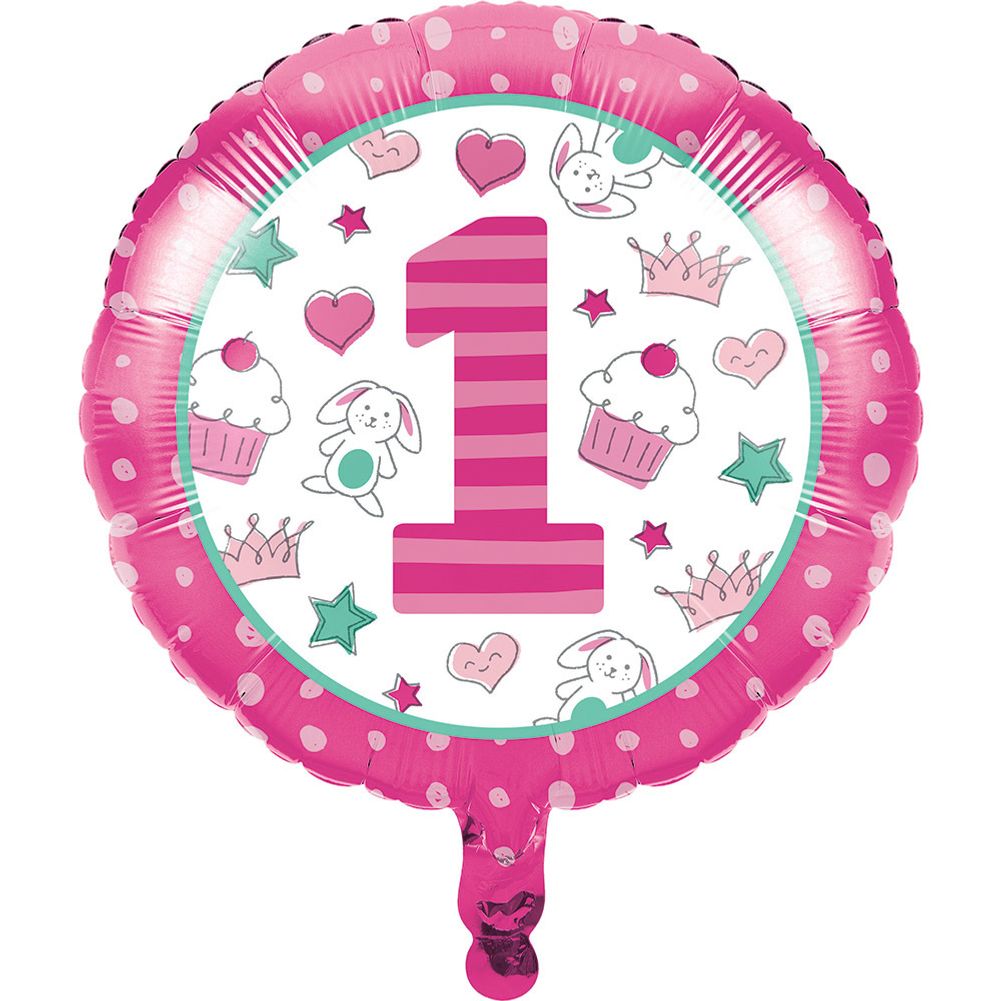 Doodle 1st Birthday Girl 18" Round Foil Balloon