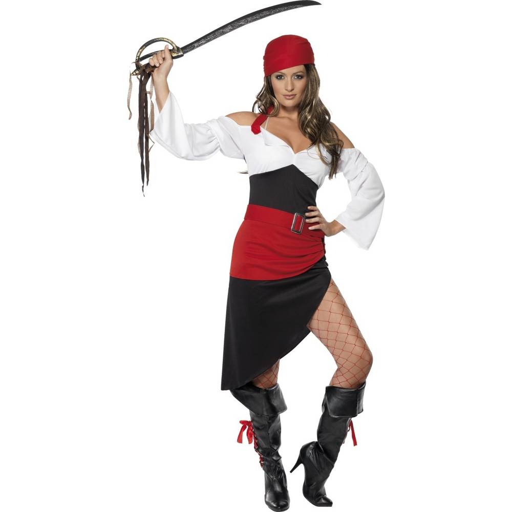 Sassy Pirate Wench Costume with Skirt Top Belt and Headscarf