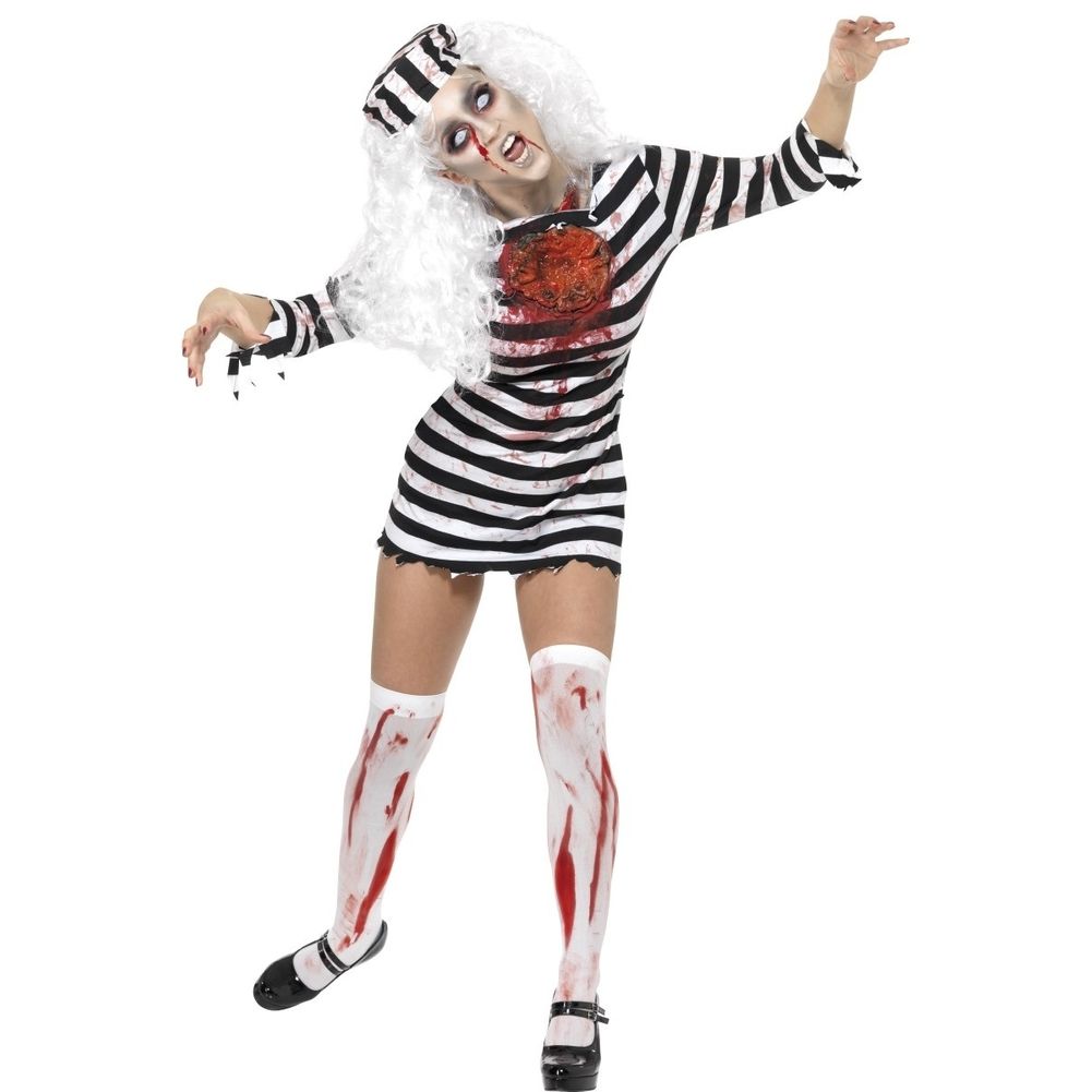 Zombie Convict Dress with Latex Piece and Hat