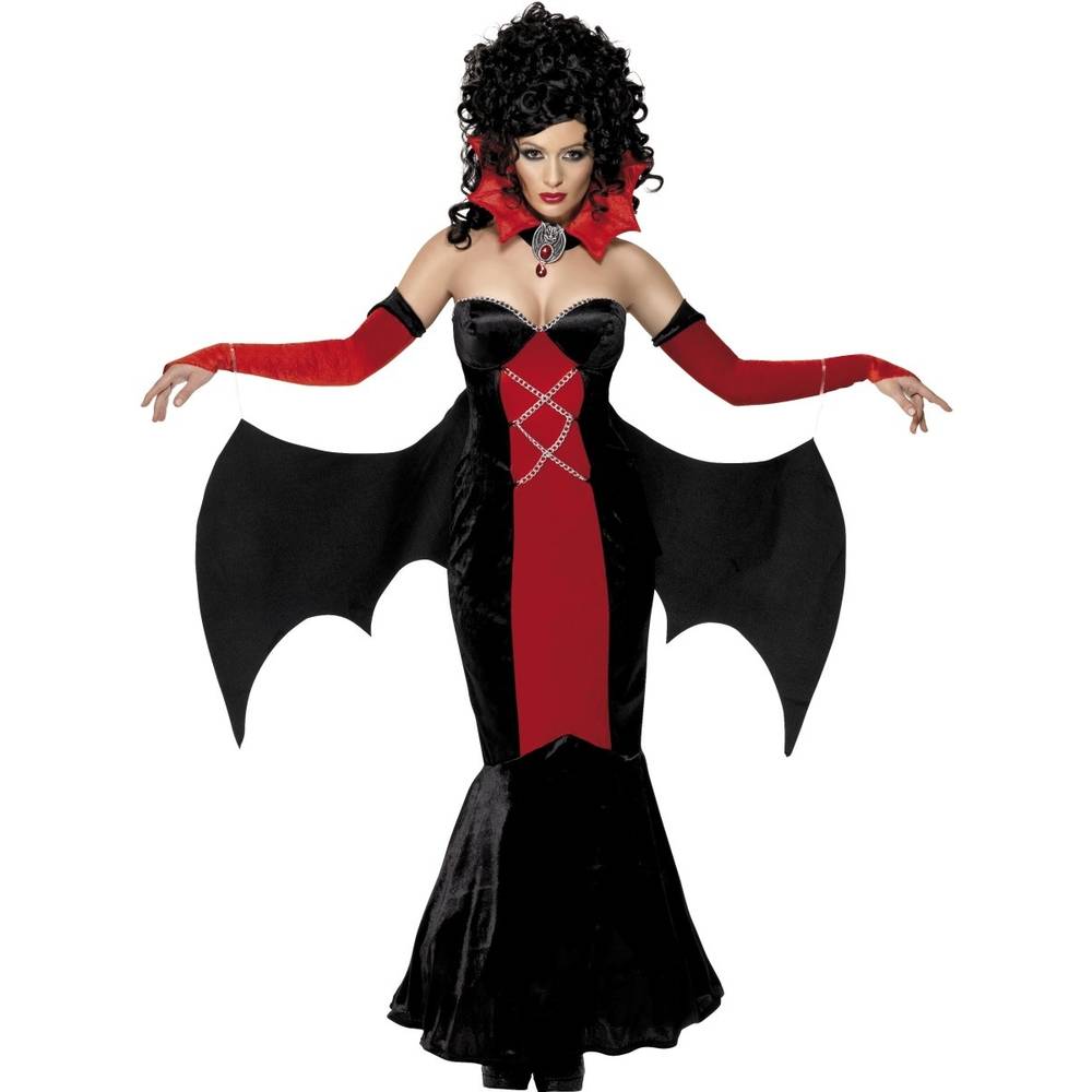 Gothic Manor Vampire Costume Female Fishtail Dress with Wings Collar and Gloves