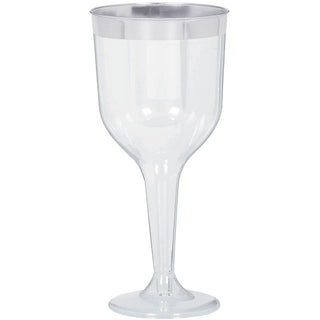 10oz Clear Silver Trim Plastic Wine Glasses