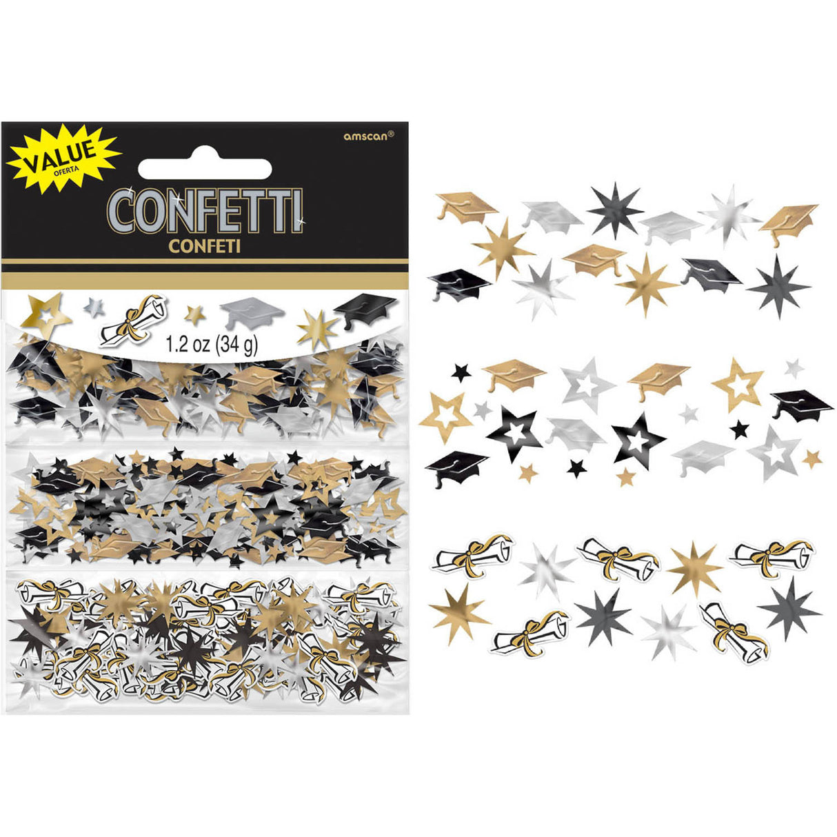 Graduation Confetti Black Silver Gold (1.2oz)