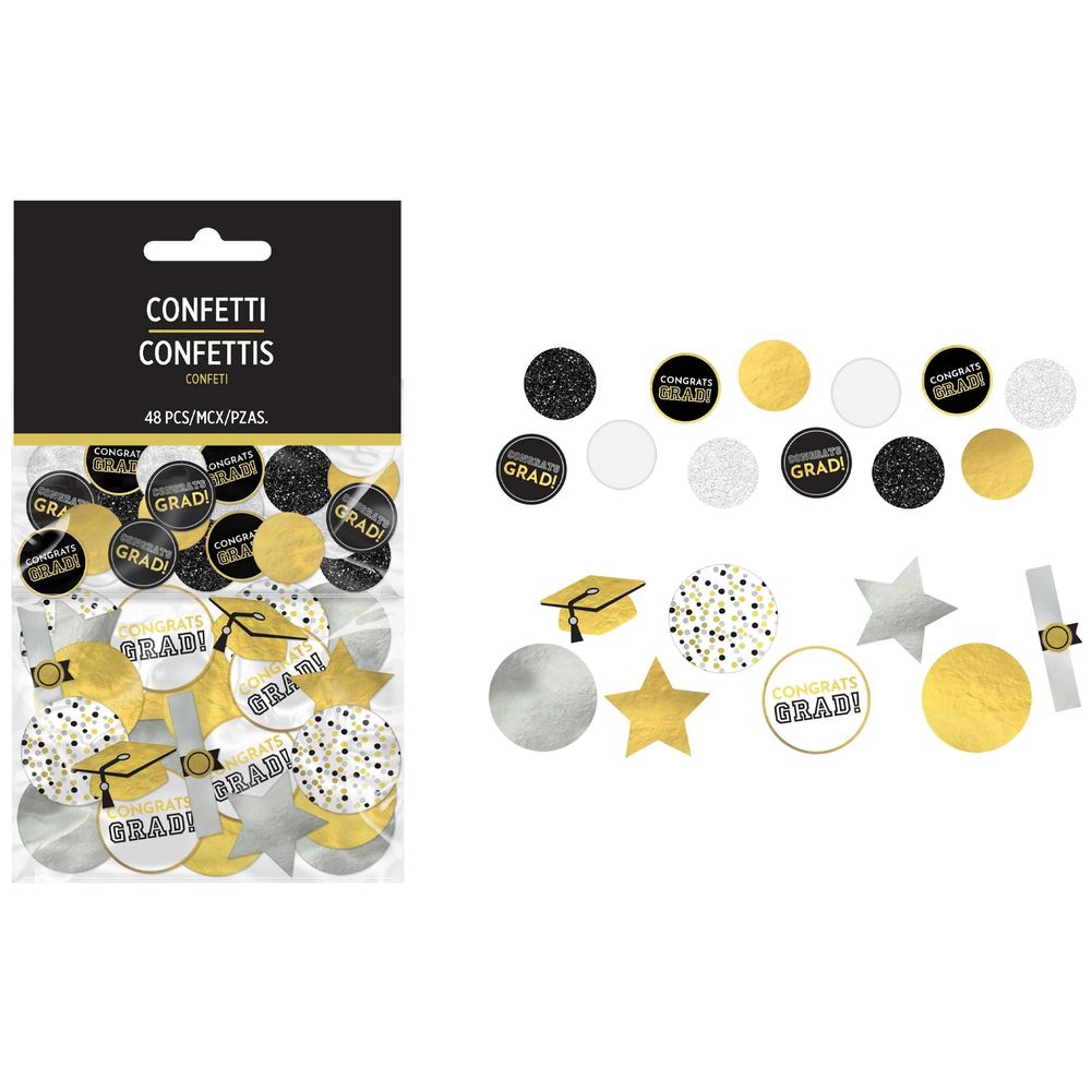 Graduation Giant Confetti Gold, Silver & Black (48ct)