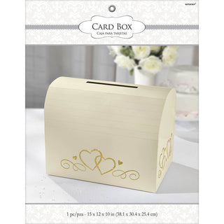 Card Holder Box Ivory w/Gold Glitter Hearts