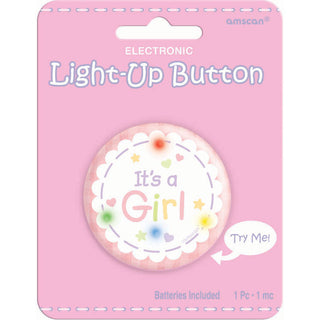 Its A Girl Light Up Button (1 ct)