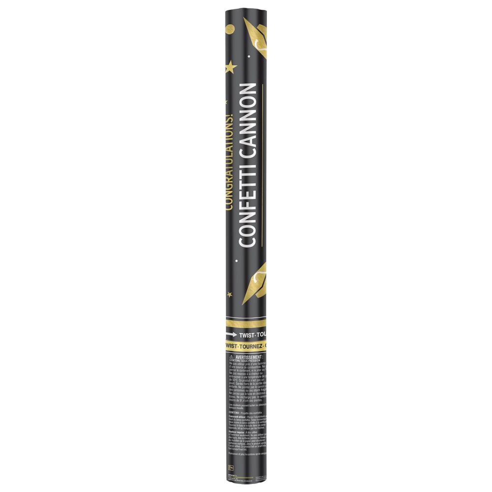 Grad Giant Confetti Cannon Black, Silver, Gold (1ct)