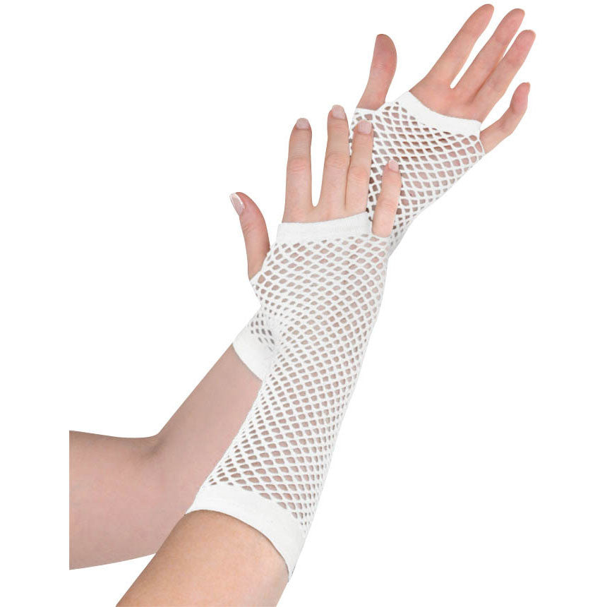 White Long Fishnet Fingerless Gloves