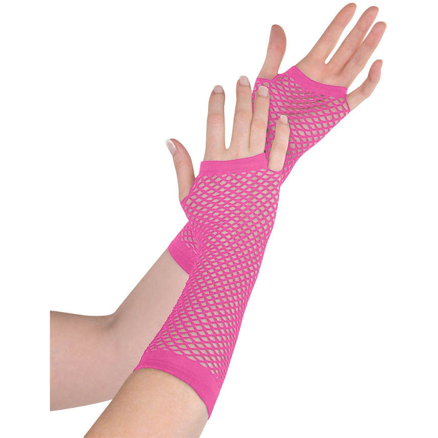 Pink Long Fishnet Fingerless Gloves
