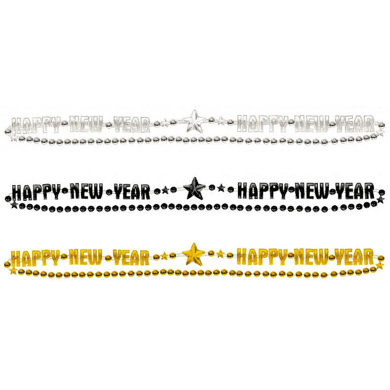 Silver Gold Black Happy New Year Beads