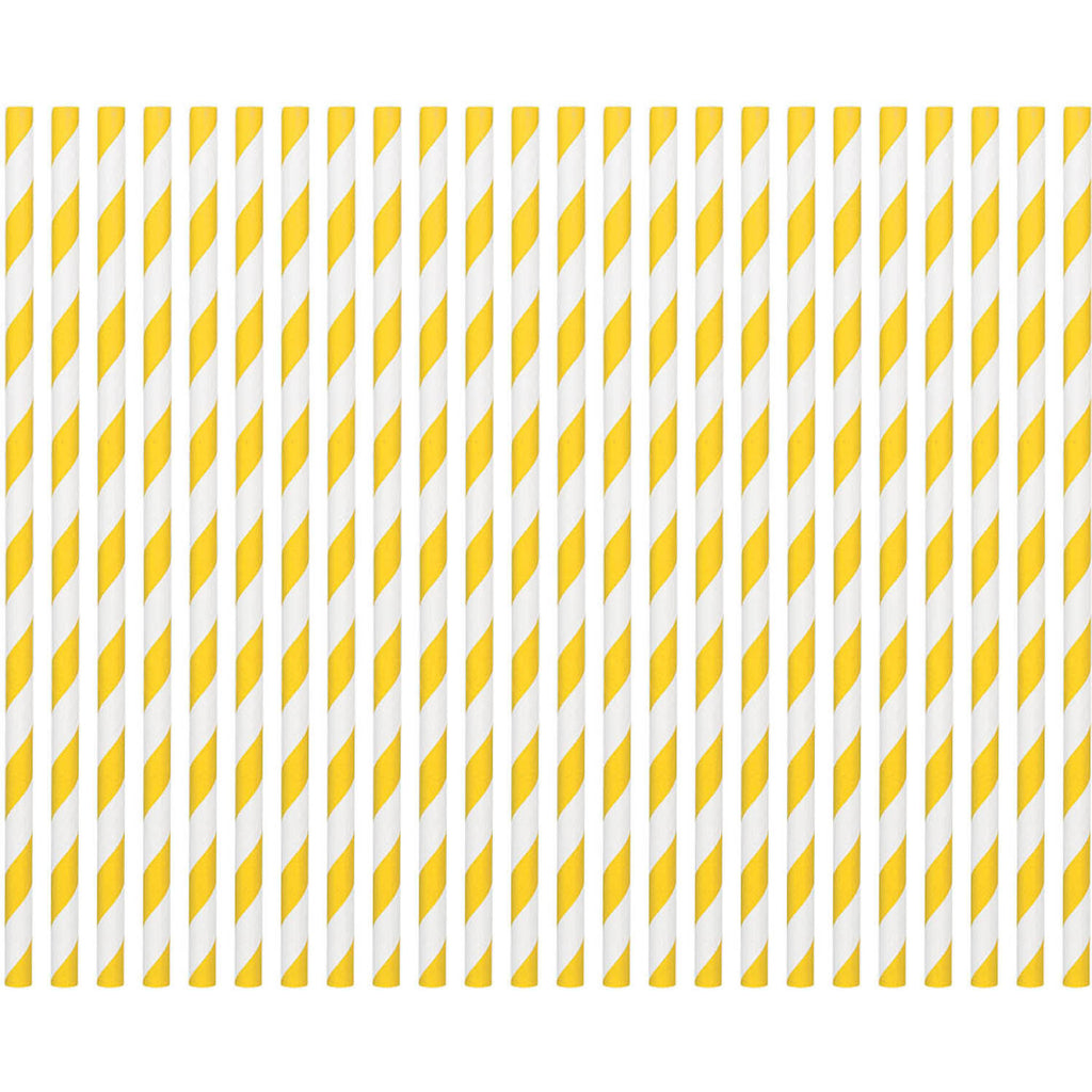 Yellow Sunshine Striped Straws Paper 80 ct