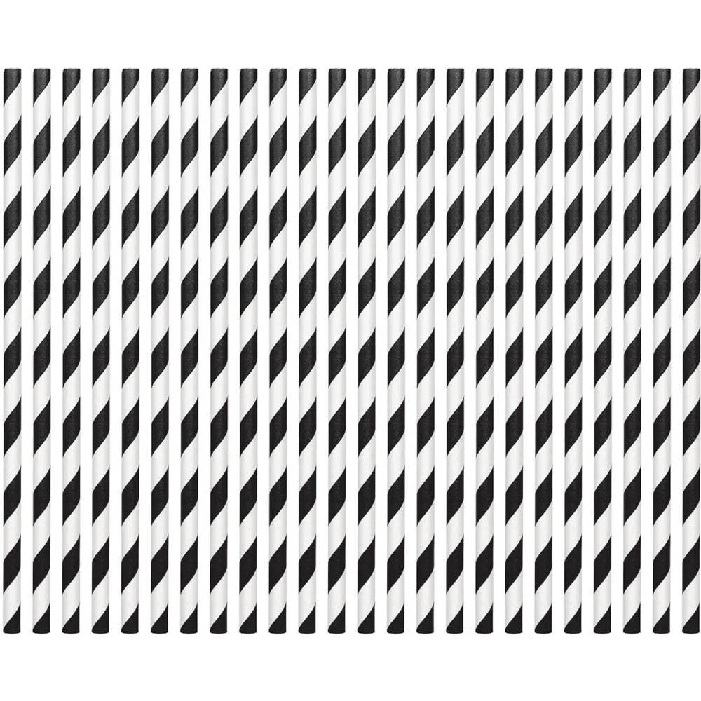 Jet Black Striped Straws Paper 80 ct