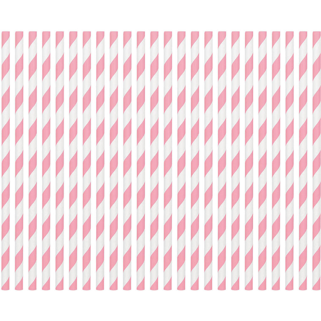 New Pink Striped Straws Paper 80 ct