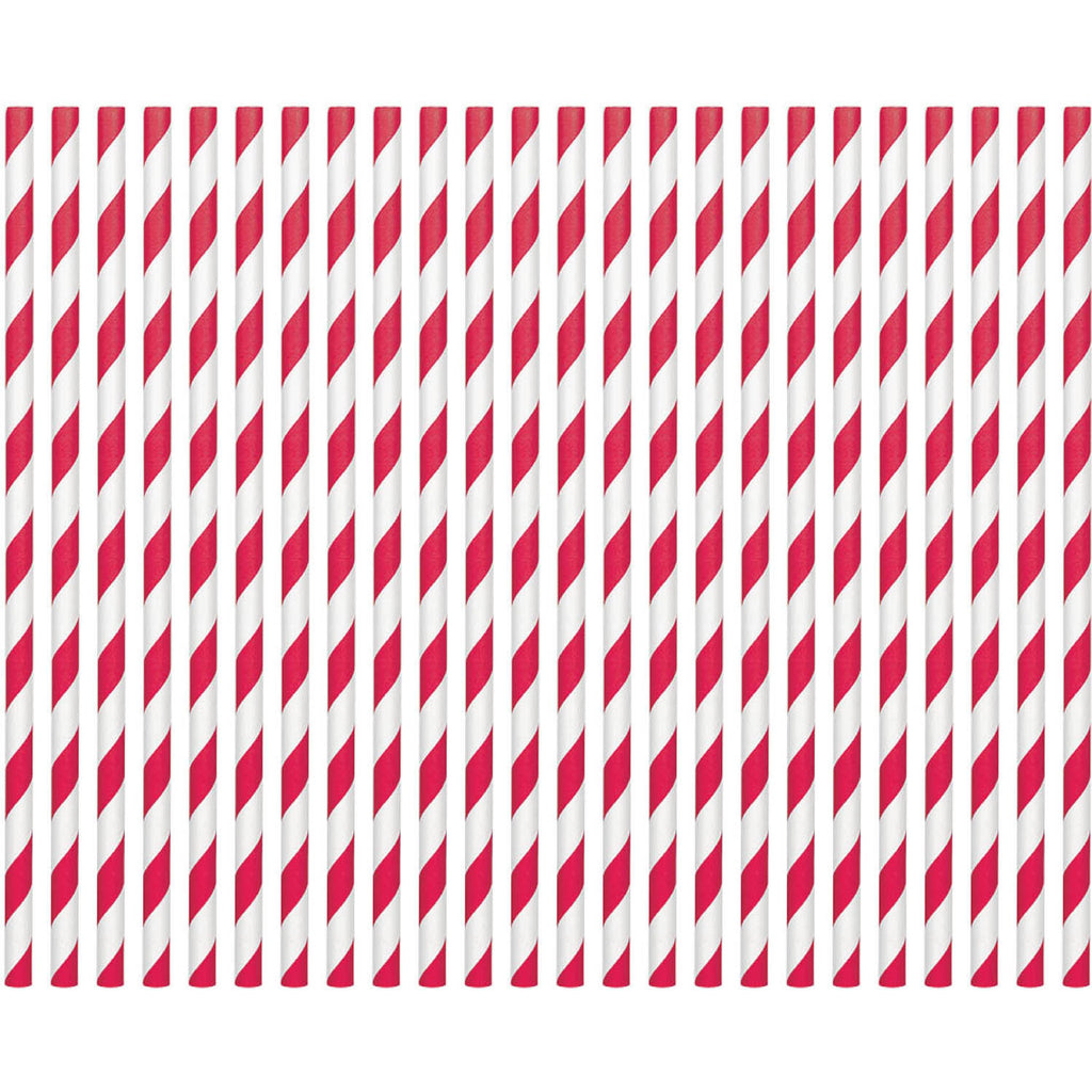 Apple Red Striped Straws Paper 80 ct
