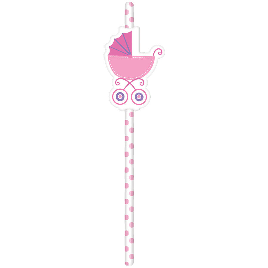 Pink Girls Baby Shower Straws (12ct)