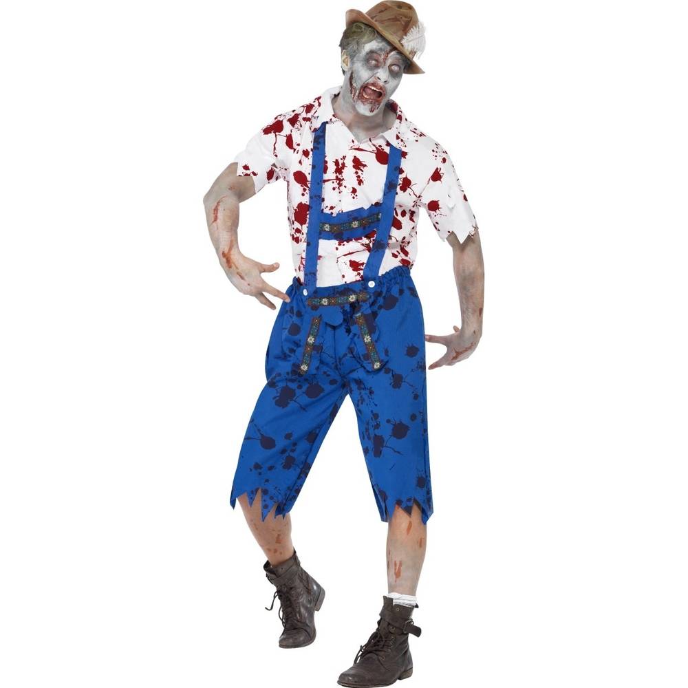 Zombie Bavarian Male Costume with Lederhosen Shorts with Braces and Top