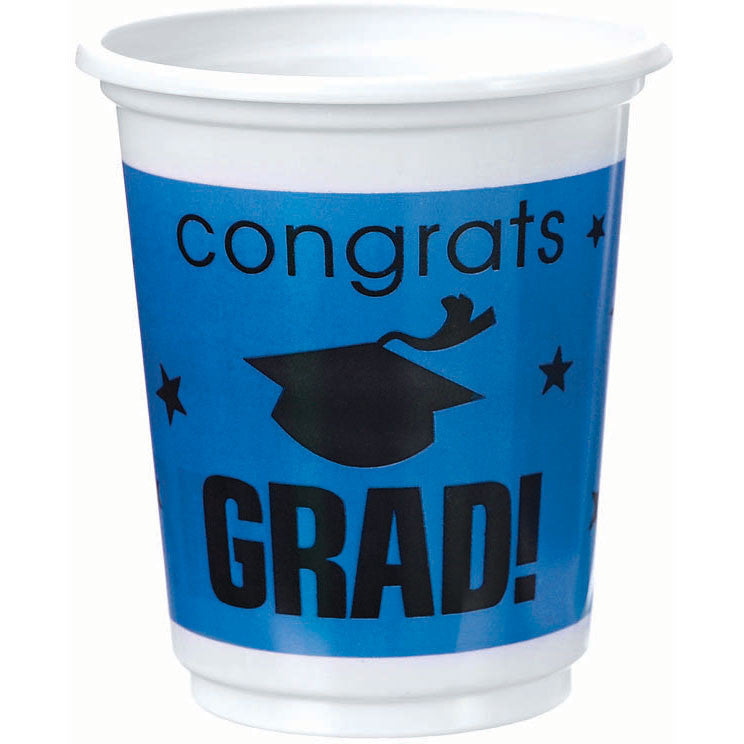 Congrats Grad Royal Blue Plastic 12 oz Cups