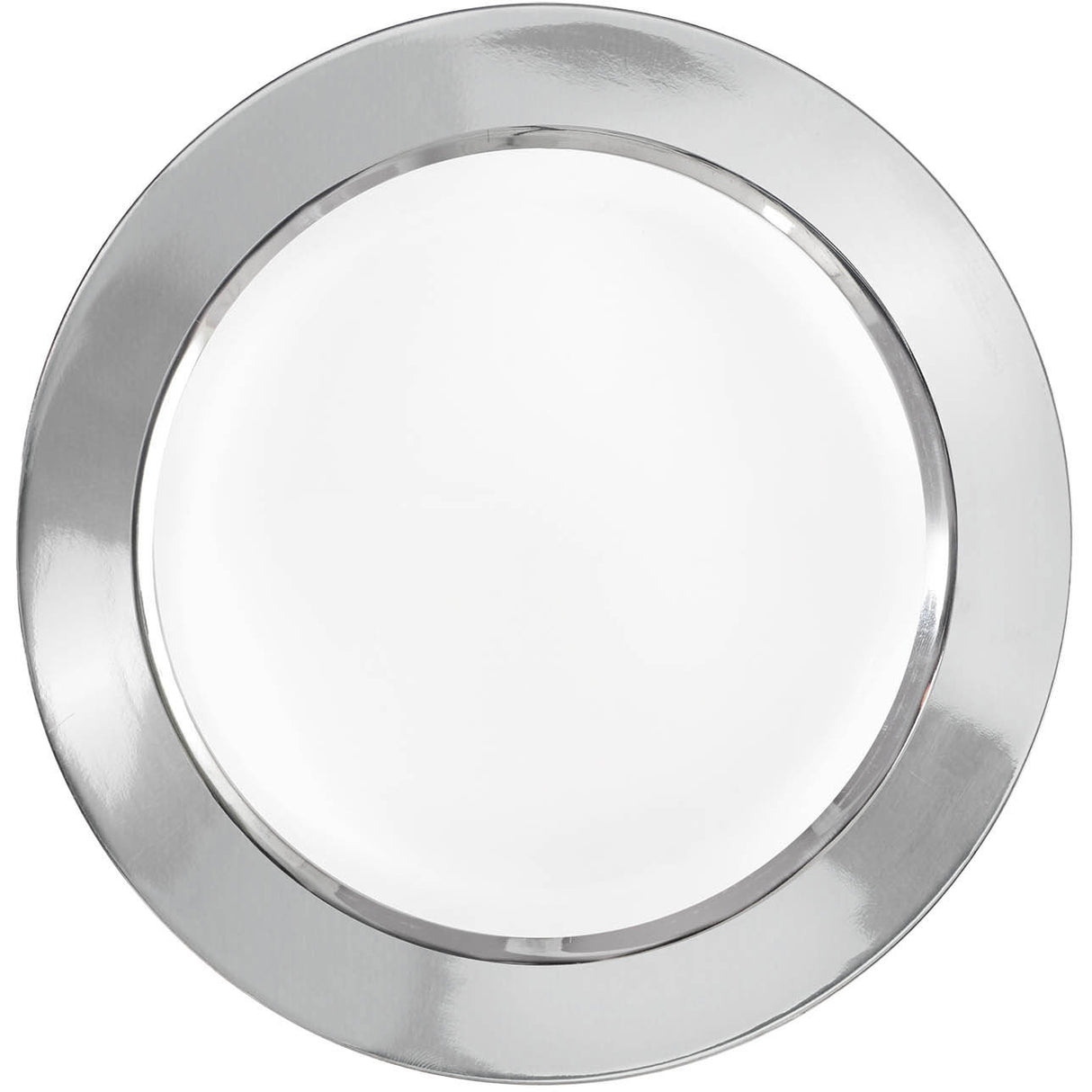 10.25" Plastic Round Plates White w/Silver Border