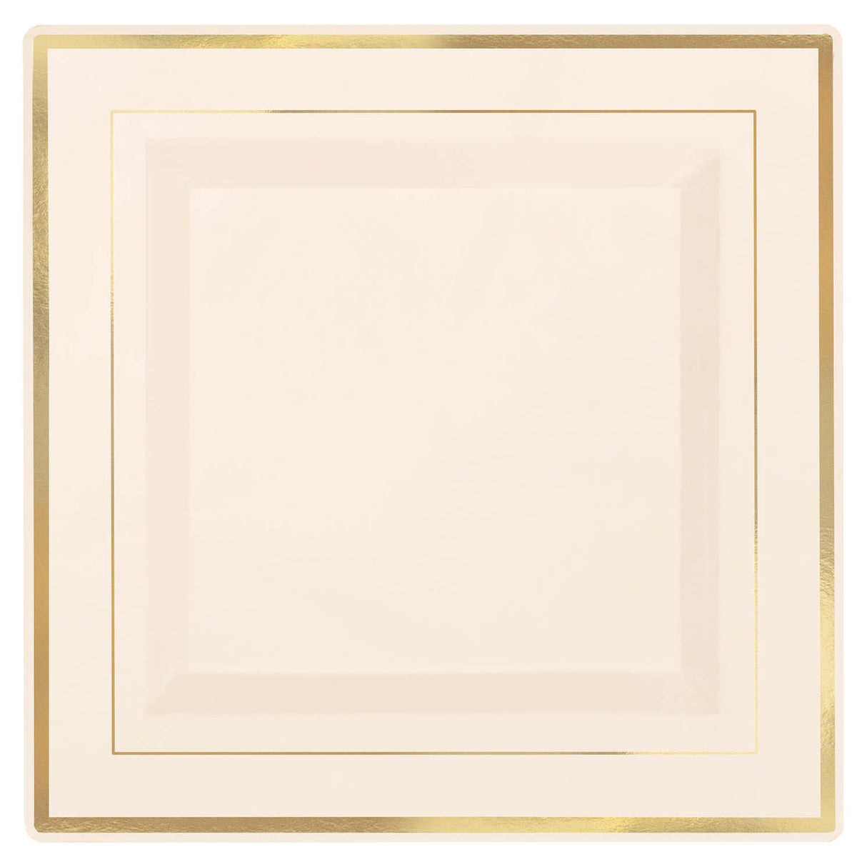 9.75" Square Plastic Plate Cream w/Gold Trim