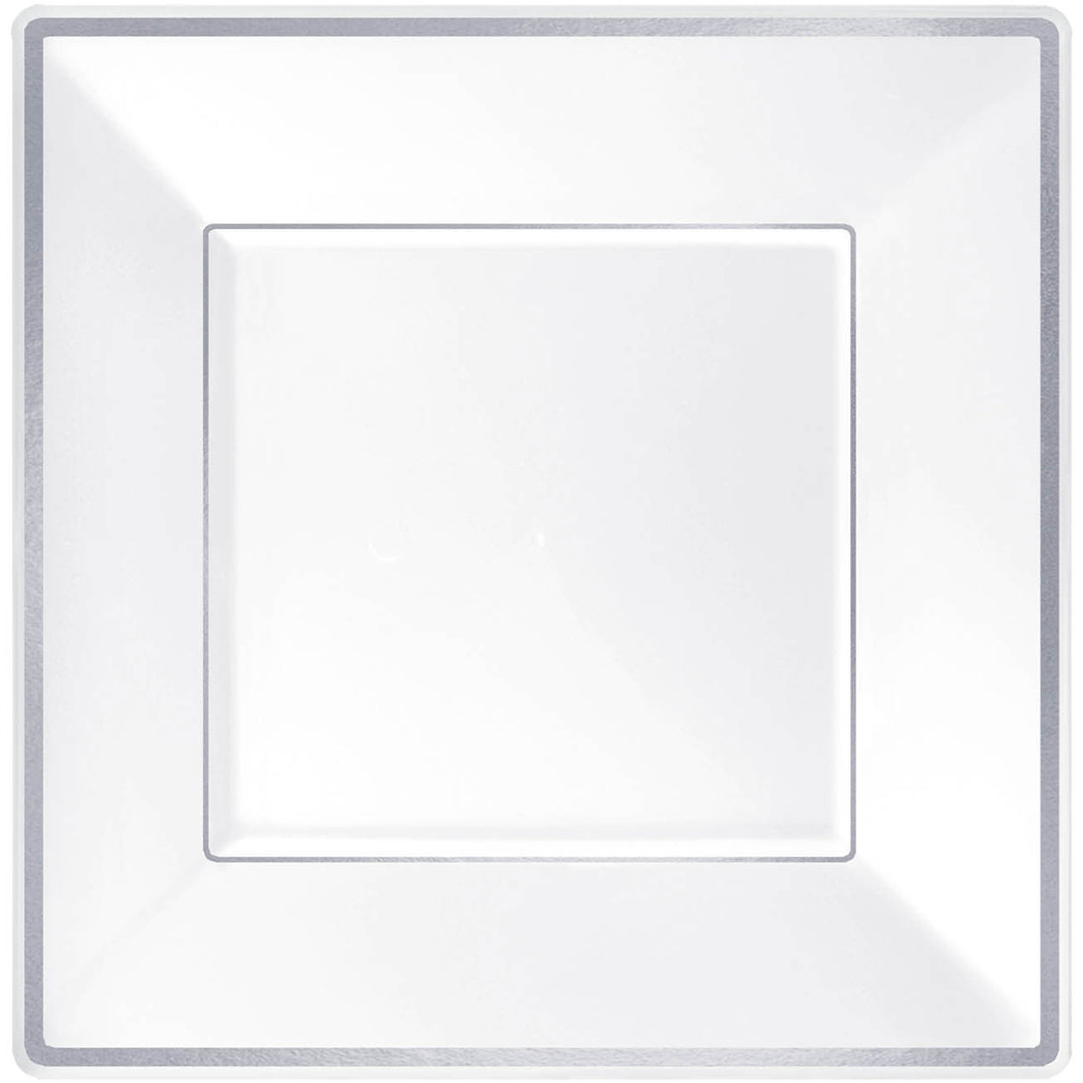 9.75" Square Plate White w/Silver Trim