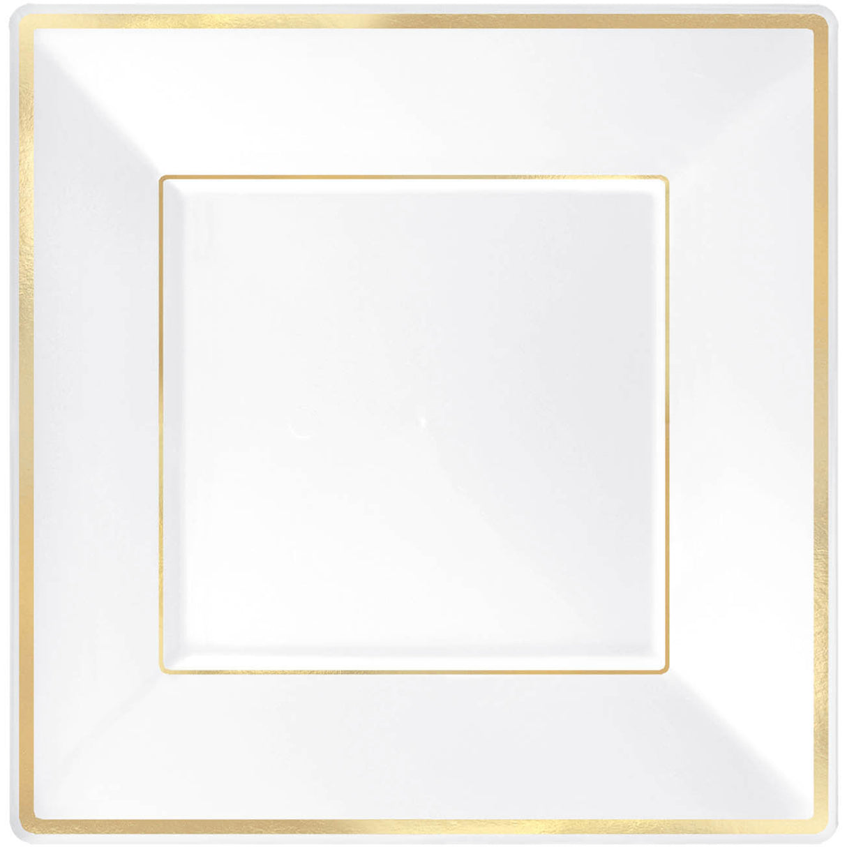 9.75" Plastic Square Plates - White w/Gold