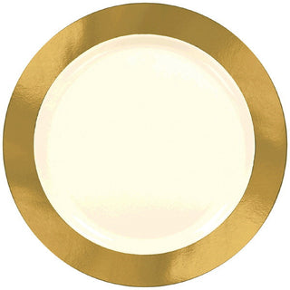 Gold Border Border Premium Plastic Cream Banquet Plates (10ct)