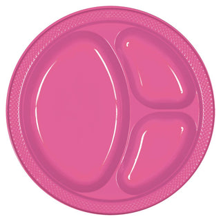Bright Pink Divided Plastic Banquet Plates (20ct)