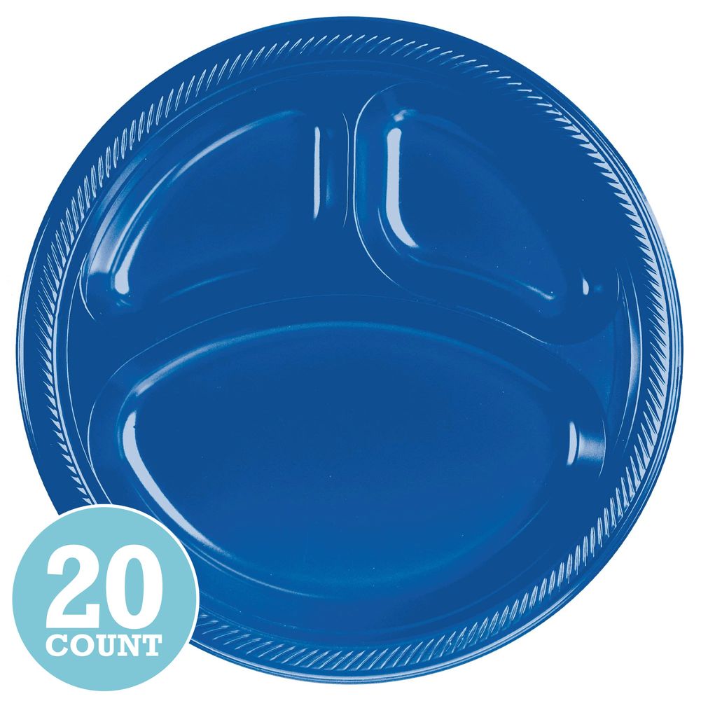 Bright Royal Blue Divided Plastic Banquet Plates (20ct)