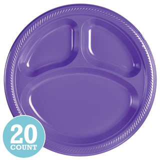 New Purple Divided Plastic Banquet Plates (20ct)