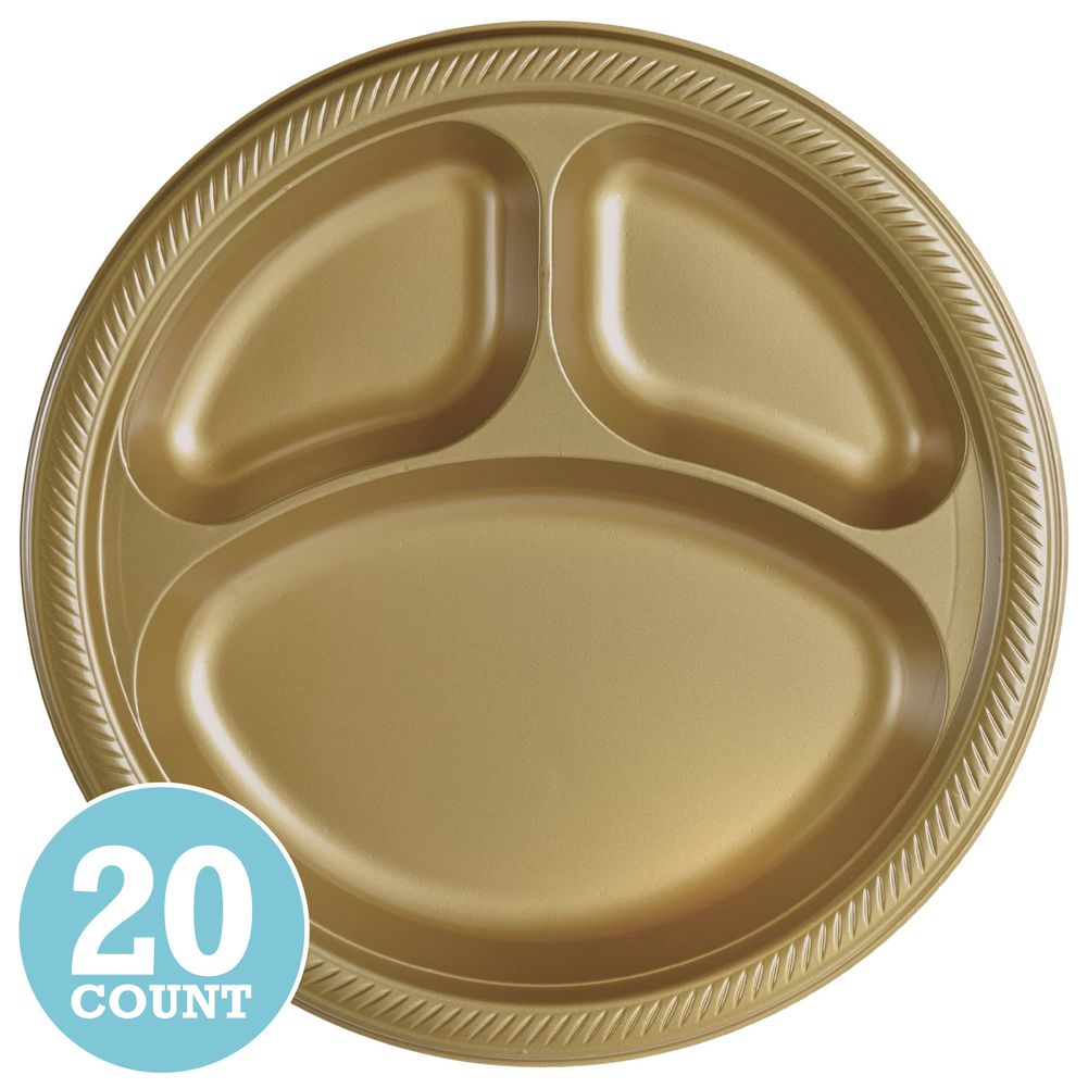 Gold Divided Plastic Banquet Plates (20ct)
