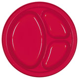 Apple Red Divided Plastic Banquet Plates (20ct)