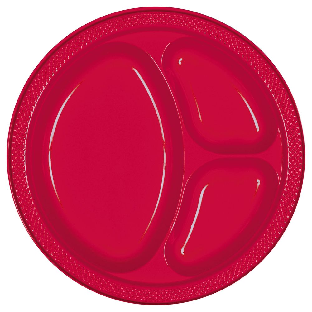 Apple Red Divided Plastic Banquet Plates (20ct)