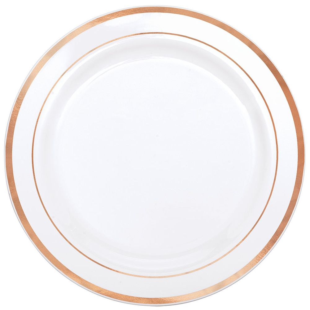 White Premium Plastic Dessert Plates with Rose Gold Trim (20 ct)