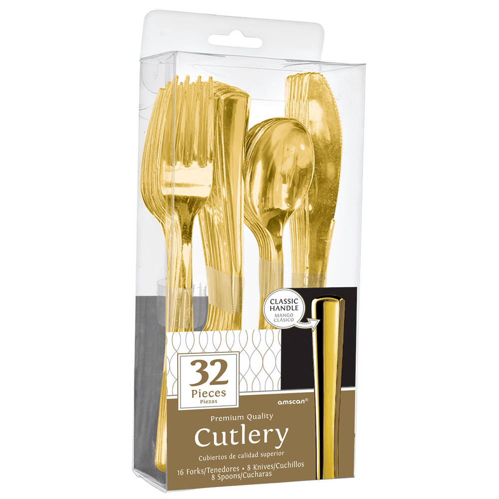 Premium Plastic Gold Cutlery Sets (32 ct)
