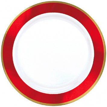 Red & Gold Border Premium Plastic Lunch Plates (10ct)