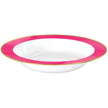 Hot Pink & Gold Border Premium Plastic 12oz Bowls (10ct)