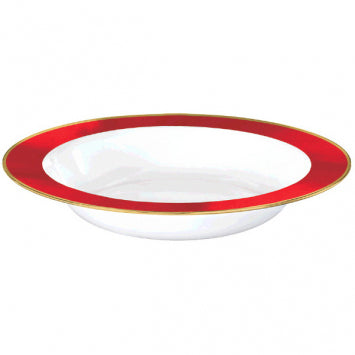 Red & Gold Border Premium Plastic 12oz Bowl (12oz)