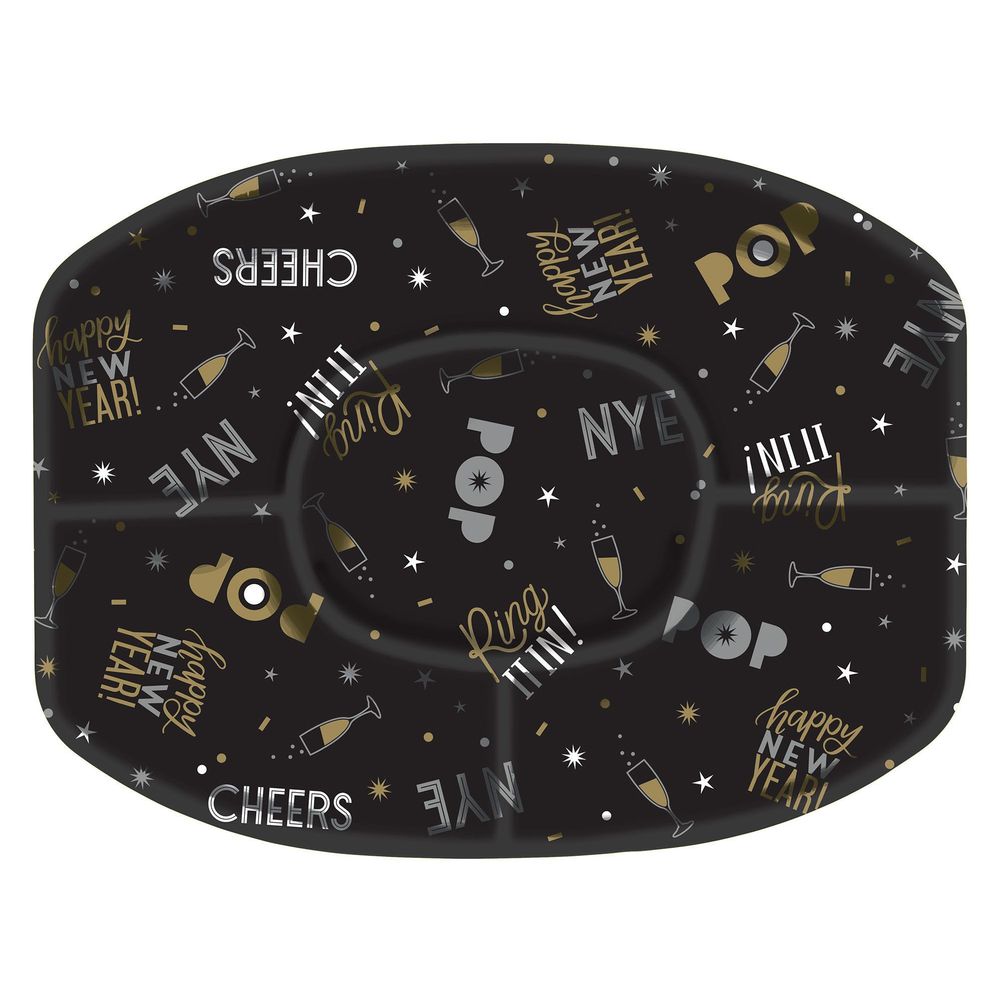 New Year's Plastic Sectional Platter - Black, Silver, Gold