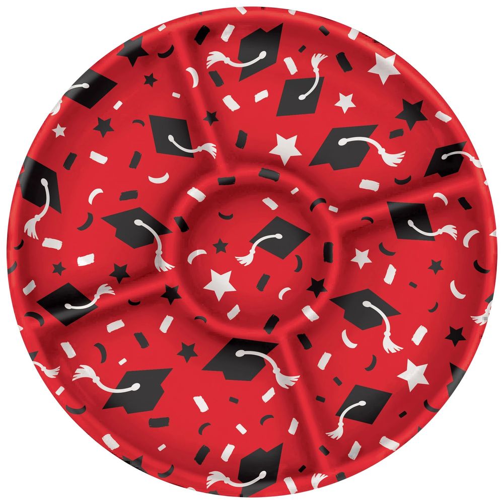 Grad Round Sectional Plastic Platter Red (1ct)