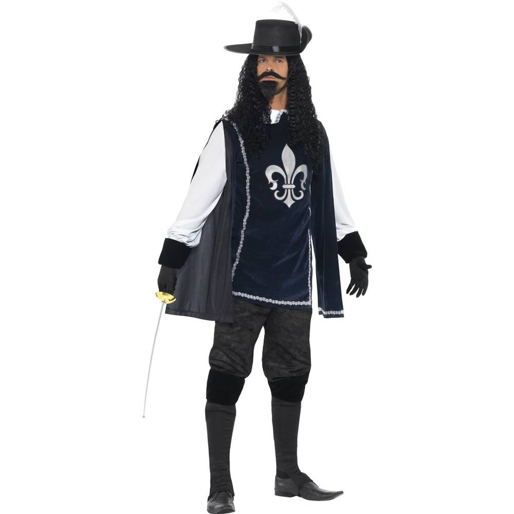 Men's Musketeer Costume, Black, Size Medium Chest 38-40", Waist 32-34", Inseam 32.75"