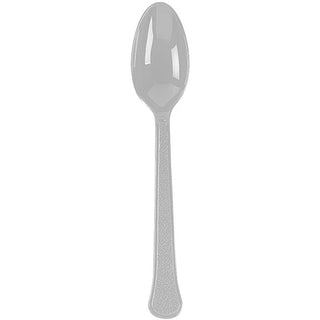 Silver Big Party Pack Box Mid Weight Plastic Spoon 100 ct
