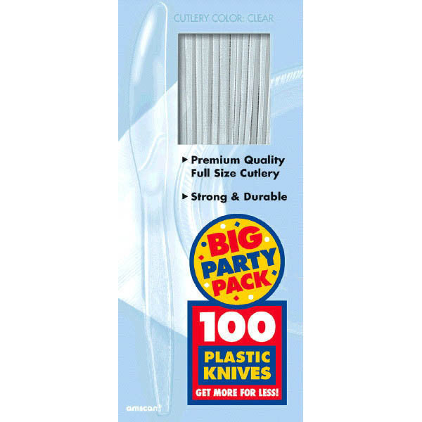 Clear Big Party Pack Box Mid Weight Plastic Knife 100 ct