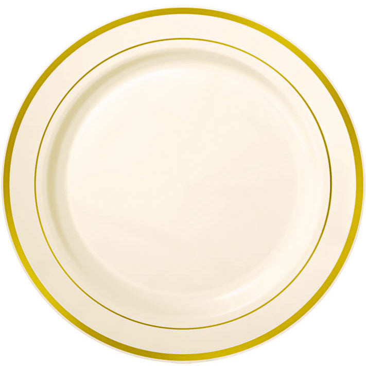 Cream and Gold Plastic Banquet Plates