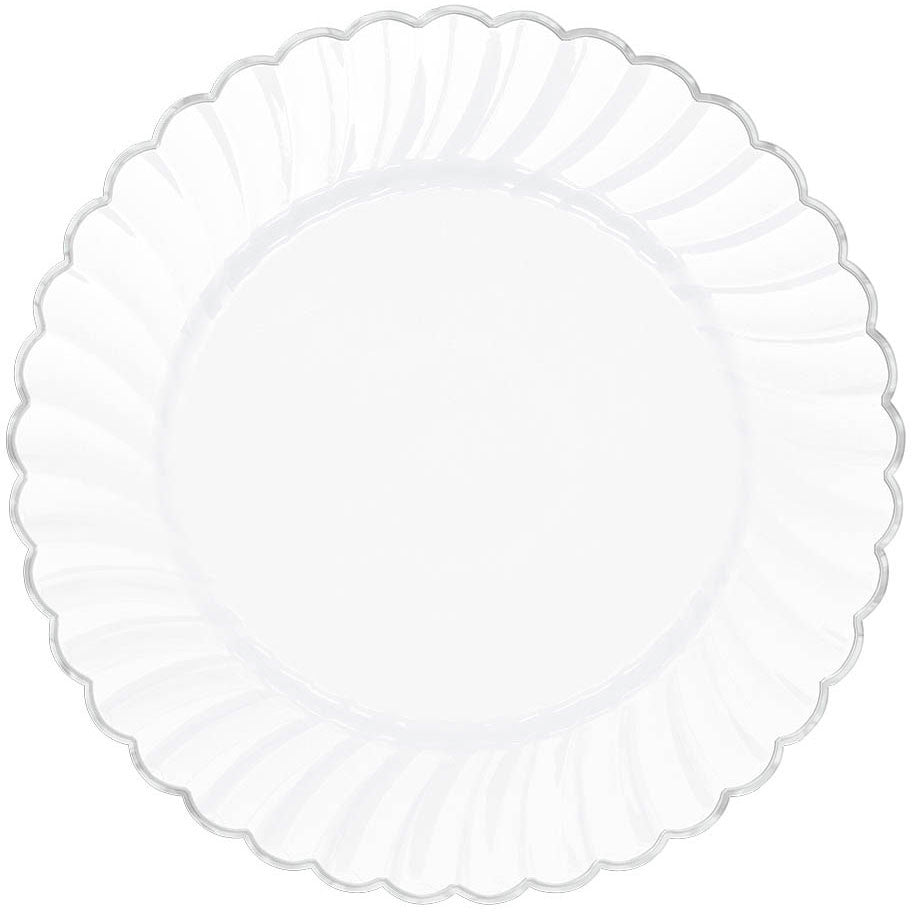 10" White Scallop Plate w/Metallic Trim