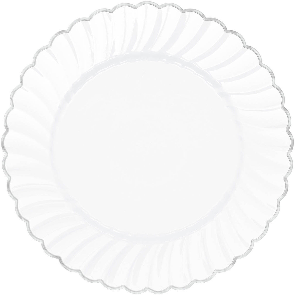 7" Plastic Scallop Plate White w/Metallic Trim