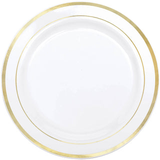 White Plastic Banquet Plates w/Gold Trim (10ct)