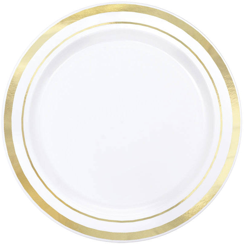 White Plastic Appetizer Plates w/Gold Trim (20ct)