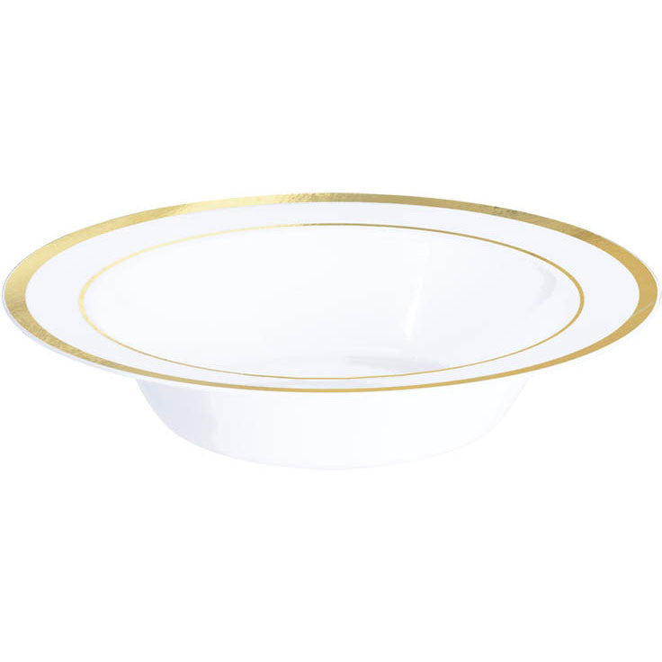 White 12oz Plastic Bowl w/GoldTrim (10ct)