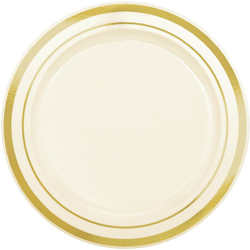 Cream Plastic Dessert Plates w/Gold Trim (20ct)